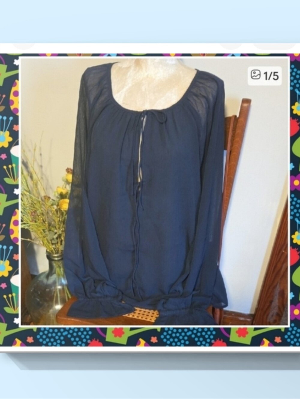 NWT The Drop Navy Blue Long Sleeve Tie-Front Blouse  Size XL